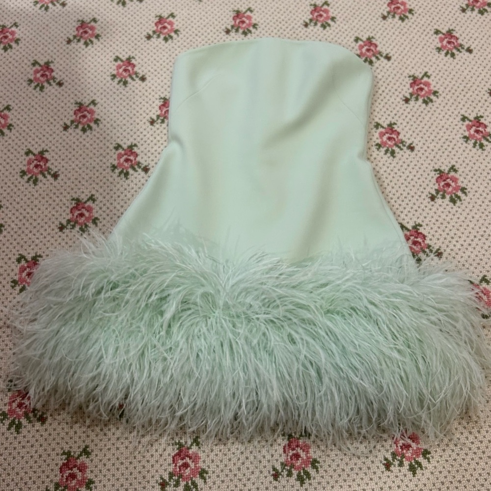 SAFIYAA Rowan strapless feather-trimmed crepe mini dress worn once - Picture 7 of 8